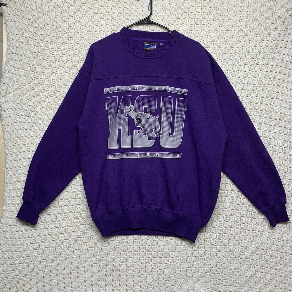 Kansas State Wildcat‎ KSU Cat Sweatshirt Mes Size L  Purple Crew Neck Crable CS